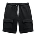 thumbnail image 6 of Lovzfmll Casual Sports Elastic Waist Multi-Pocket Shorts for Men, Cargo Style Waffle Athletic Bermuda Shorts Black, L, 6 of 6