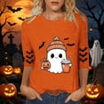 thumbnail image 2 of ZVAVZ Womens Halloween Tee Shirts Crew Neck Ghost Printed Top Cute Pumpkin Graphic Tees Fashion Bad Novelty Holiday T-Shirts Orange L, 2 of 5