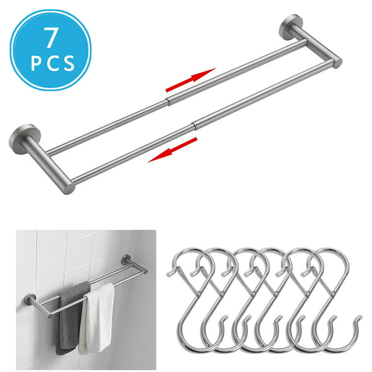 FUSSWIND Adjustable Towel Bar Double Towel Holder Towel Rack for bathroom  Thickened Stainless Steel Towel Rod with Hooks 