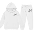 thumbnail image 4 of 2-3 Years Toddler Girls Hooded Sweatshirt And Sweatpants Set With Butterfly Print Newborn Romper Ruffled Long Sleeve Fall Winter Outfits With Bow Headband White Girl Set, 4 of 6