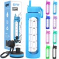 thumbnail image 1 of Botella de agua FIT Strong & Healthy Glass de 950 ml con tapa con pajita, 1 of 7