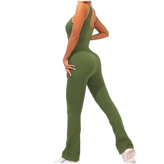 CLOISE Yoga Jumpsuits for Women Jumpsuit for Women Sleeveless Jumpsuits Leggings Long Pants Soft Wide Leg Yoga Pants Workout Leggings Solid Comfy Yoga Pants Army Green