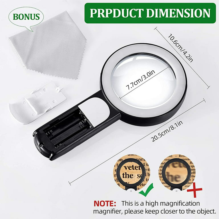 30X 10X Magnifying Glass with Light and Stand, Large Lighted Magnifying  Glass 18