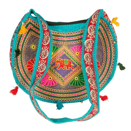Hippie Sling Handmade Crossbody Bag Boho Chic Patchwork Embroidered Shoulder Purse Gypsy Blue