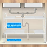 YEERSWAG® Expandable Under Sink Organizer,2 Tier Adjustable Under Sink Storage Rack with Removable PP Panels,Carbon Steel Kitchen Bathroom Cabinet Organizer Multi-purpose Countertop Storage Shelf