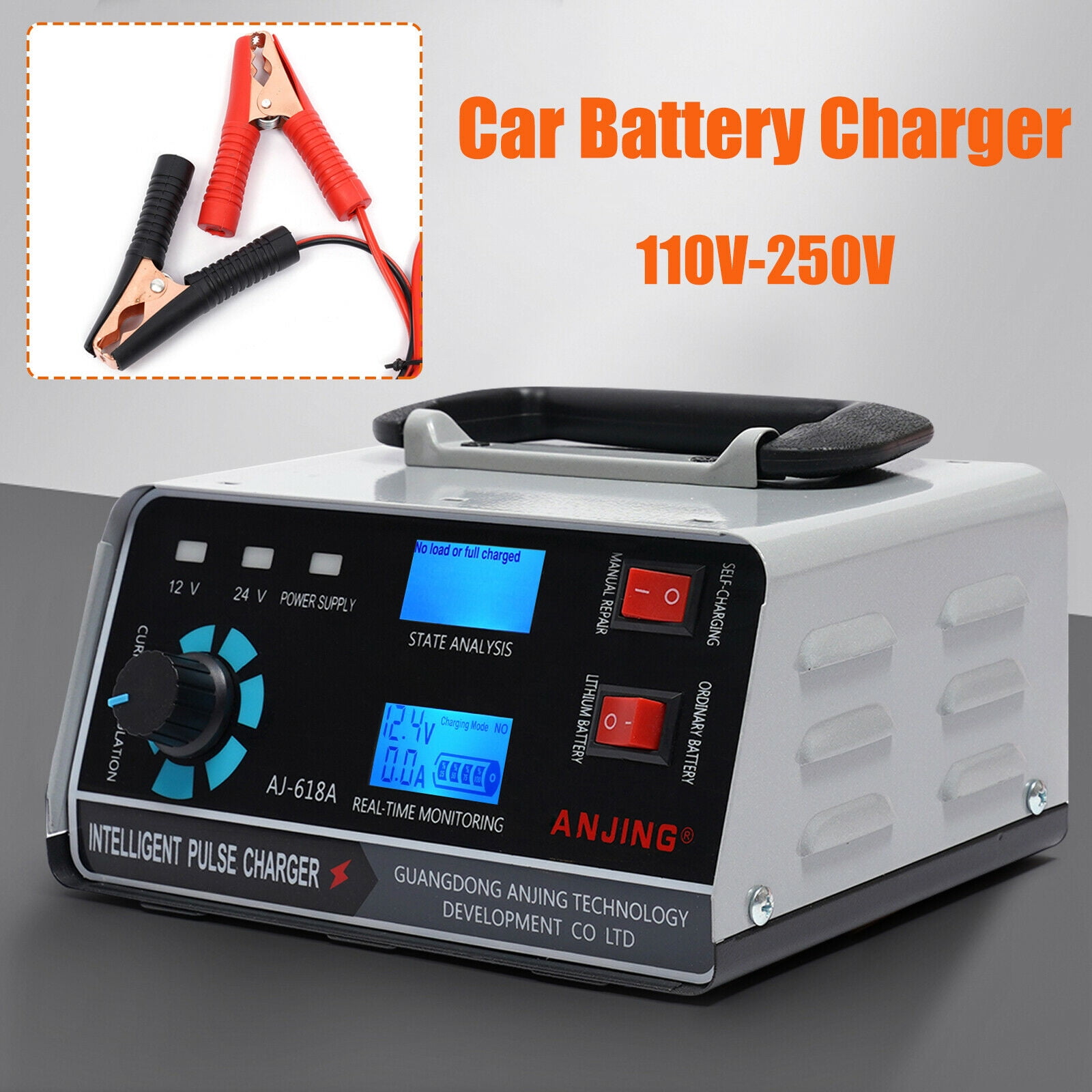 Uraqt Car Battery Charger, 12 V / 24 V Car Battery Charger with LCD Screen,  Battery Charger, Trickle Charger with Multiple Protection for Car Battery