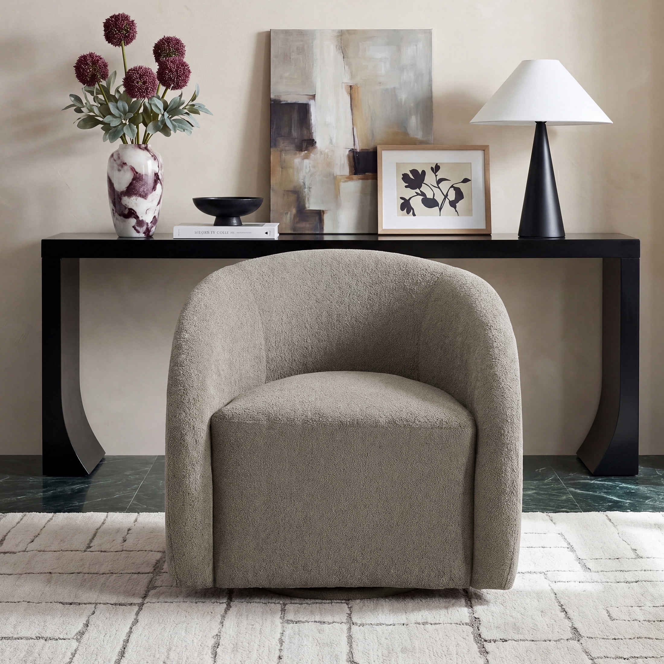 OakvillePark Lomi Contemporary Microfiber Swivel Chair, Grayish Brown