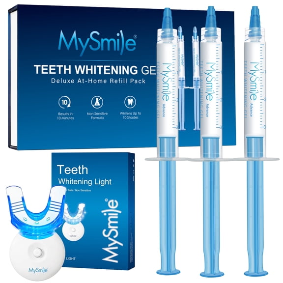 MySmile Teeth Whitening Kit with 5-LED Teeth Whitening Light Tray, Non-Sensitive Gentle 3*3ml Teeth Whitening Gel Refill, Tooth Whitener, Mint