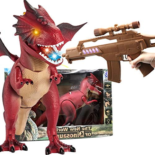 Remote Control Walking Dinosaur Toy Infrared Gun Shooting Dragon w/ Led