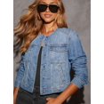 thumbnail image 4 of Women'S Jackets Distressed Denim Jackets Button-Down Vintage Western Trucker Jacket Blue L, 4 of 9
