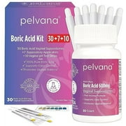 Pelvana Boric Acid Suppositories for Women 30 + 7 Applicators + 10 pH Test Strips = 47 Piece Kit for Vaginal pH Balance, Odor, Itching, & Discharge