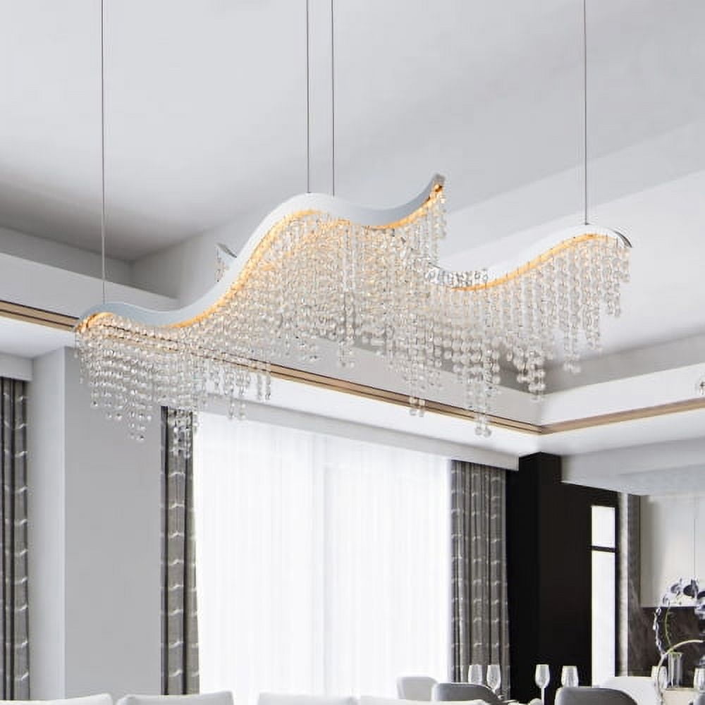 ACE-LIGHTS,36.2-inch,3360 Lumen,Height Adjustable Wave Shaped Crystal Chandelier with Stainless Steel Base & K9 Crystal,Luxury Modern Pendant Light,Fancy Hanging Ceiling Lamps(Chrome)