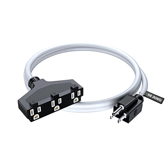 Maximm 1 Foot 3-Outlet Extension Cord, 14 Gauge SJTW Power Cord, Heavy Duty Indoor Extension Cable, White