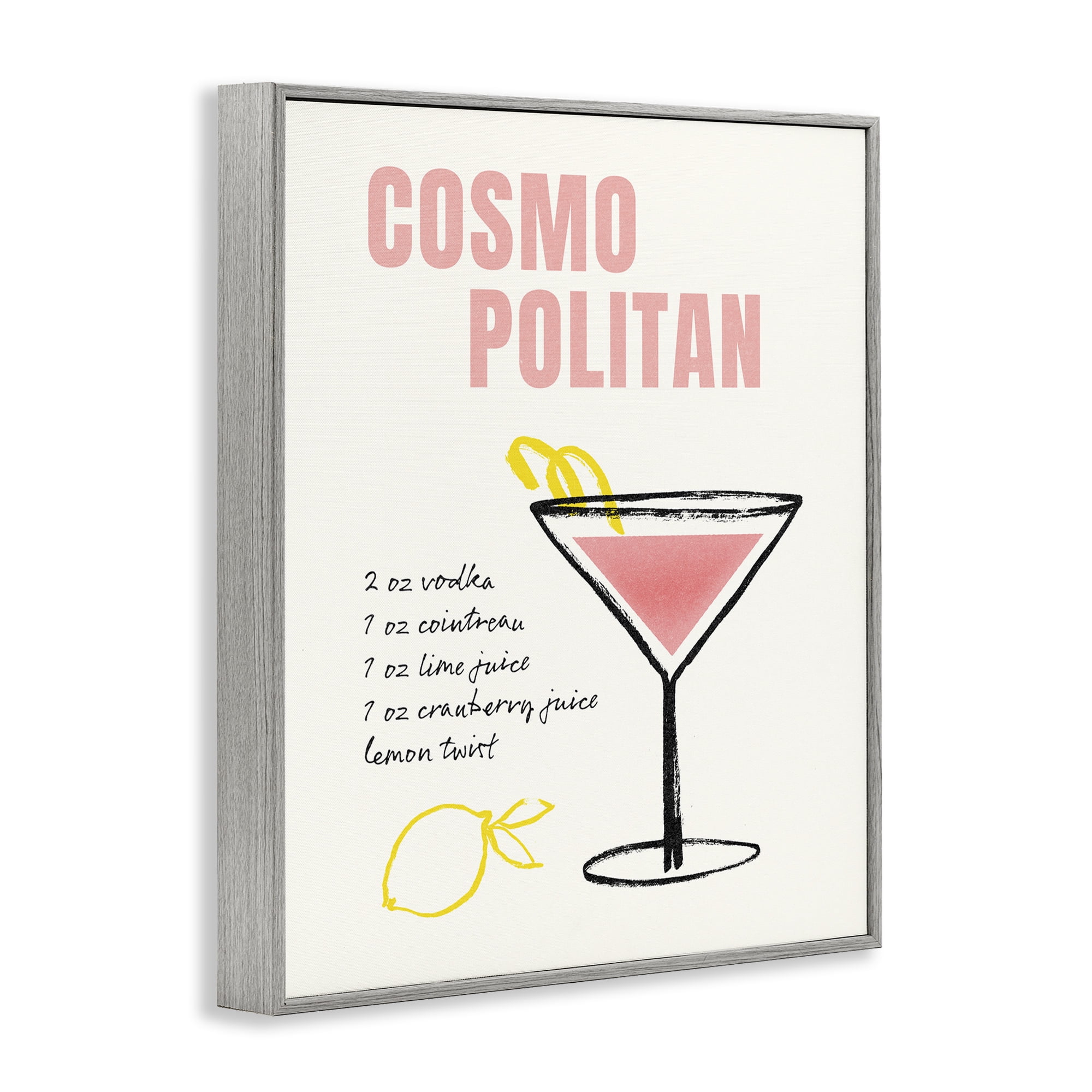 Stupell Industries Cosmopolitan Drink Recipe Food & Beverage Painting Gray Framed Art Print Wall Art, 24 x 30