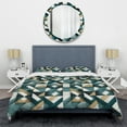 thumbnail image 3 of Designart "Modern Teal And Golden Geometric Tiles I" Geometric Bedding Covert Set - Modern & Contemporary Bed Set With 2 Shams, 3 of 5