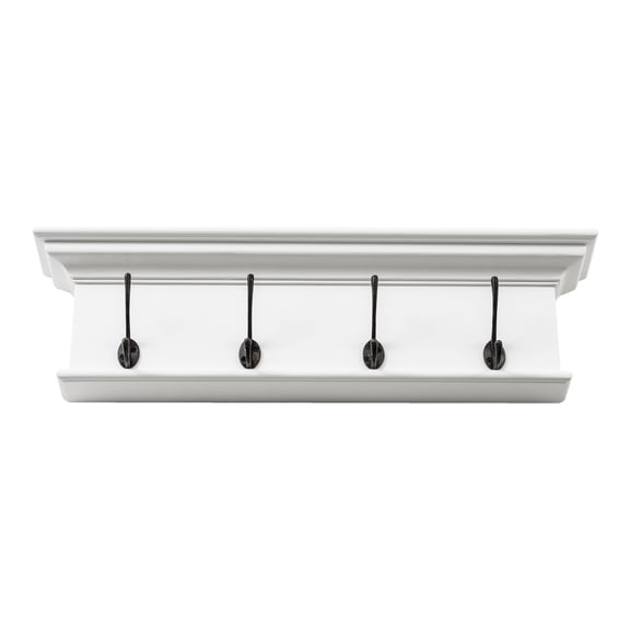 Home Wall Decorative Antique Brass Hardware 4 Hook Coat Rack - Classic White Finish