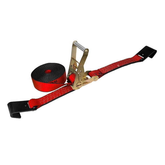 Mega Cargo Control 2"x40' Ratchet Tie-Down Strap with Black Flat Hook, Red, 1-pack