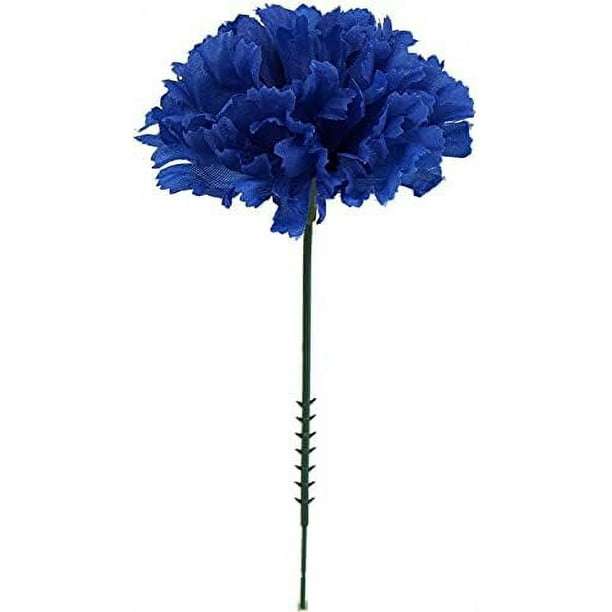 Royal Blue Silk Carnation Picks 50 Count Bulk Artificial Flowers For Weddings, Decorations