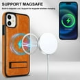 thumbnail image 5 of for iPhone 11 PU Leather Back Case, Built-in Invisible Stand [Compatible with Magsafe] Protective Slim Kickstand Anti-fall Phone Cover Compatible with iPhone 11, Khaki, 5 of 8