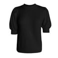 thumbnail image 4 of Sweaters for Women, Casual Women's Short Sleeve Sweater With Round Neck And Puff Sleeves Solid Color Knit Top, Sweater(Black,L), 4 of 4