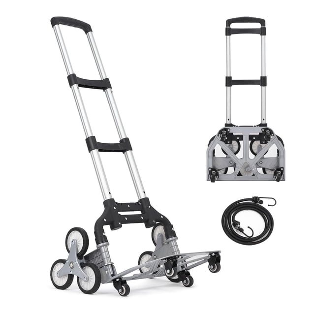 Yeshouse Carro de mano para subir escaleras, carro plegable de aluminio para escaleras, carrito resistente para subir escaleras con asa telescópica y 6 ruedas de goma para el transporte de compras