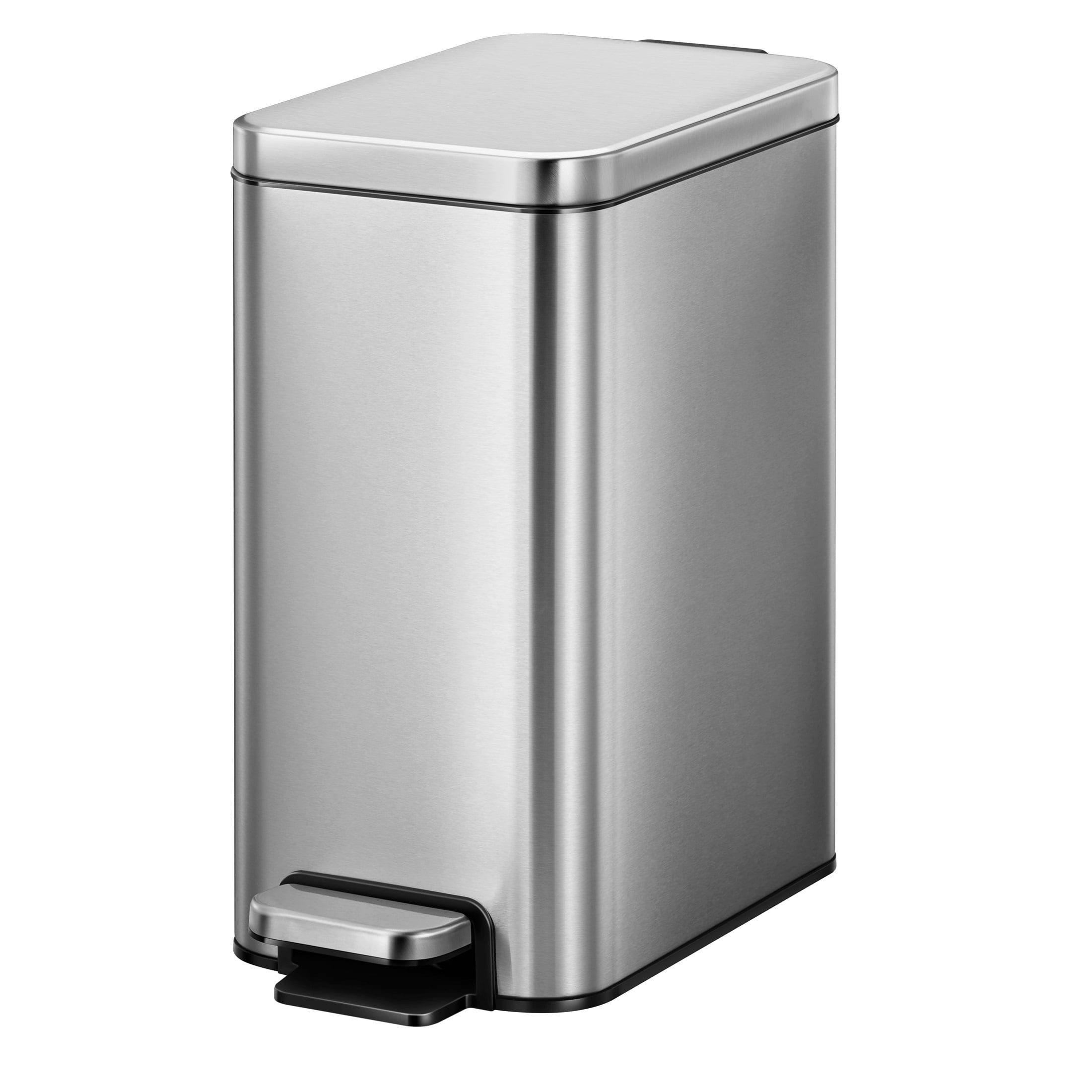 Better Homes & Gardens Bedroom / Office Trash Can, 2.6 Gallon Small Stainless Steel Step Garbage Bucket Bin with Soft Close Lid, Silver