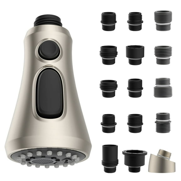 CADOVE Pull-Down Spray Head for Kitchen Faucet, 3-Function, 15-Adapter Compatible with Moen, American Standard, Delta, Kohler - Faucet Head Replacement, Brushed Nickel Finish