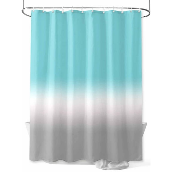 Teal White Grey Ombre Stall Shower Curtain, Waterproof Shower Curtains for Bathroom, Blue Modern Abstract Aesthetics Washable Fabric Cloth Bath Curtain for Bathtub Decoration with Hooks 36x72 Inches