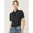 thumbnail image 3 of Blusa de Gasa Allegra K Cuello Peter Pan Manga Corta Lunares Negro M, 3 of 6