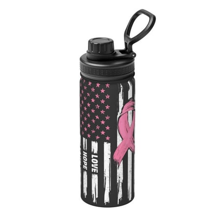 

Tebeau Ribbon Breast Cancer Awareness Print Water Bottle 18oz Sports Insulated Kettle Stainless Steel Outdoor Drinking Bottles Fashion Travel Cup