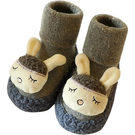 

QWZNDZGR Baby Grip Sock Shoe Soft Winter Warm Thick Non Slip Keep Warm Booties Toddler 6-9-12-18-24 Months Slip-On Shoes Socks