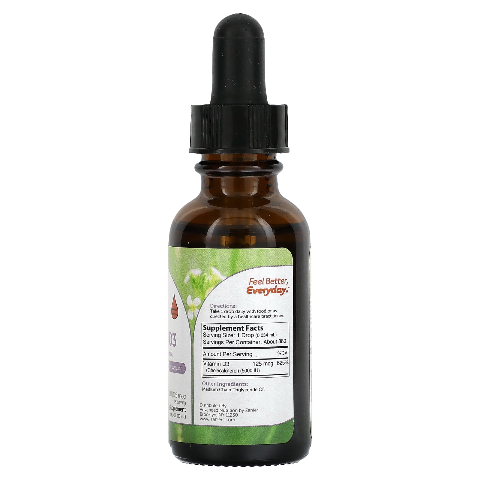 Zahler Vitamin D3 Liquid Drops 5,000 IU, Advanced D3 Formula, Immune Support, Bone Health, Easy One-Drop Daily Vitamin Supplement