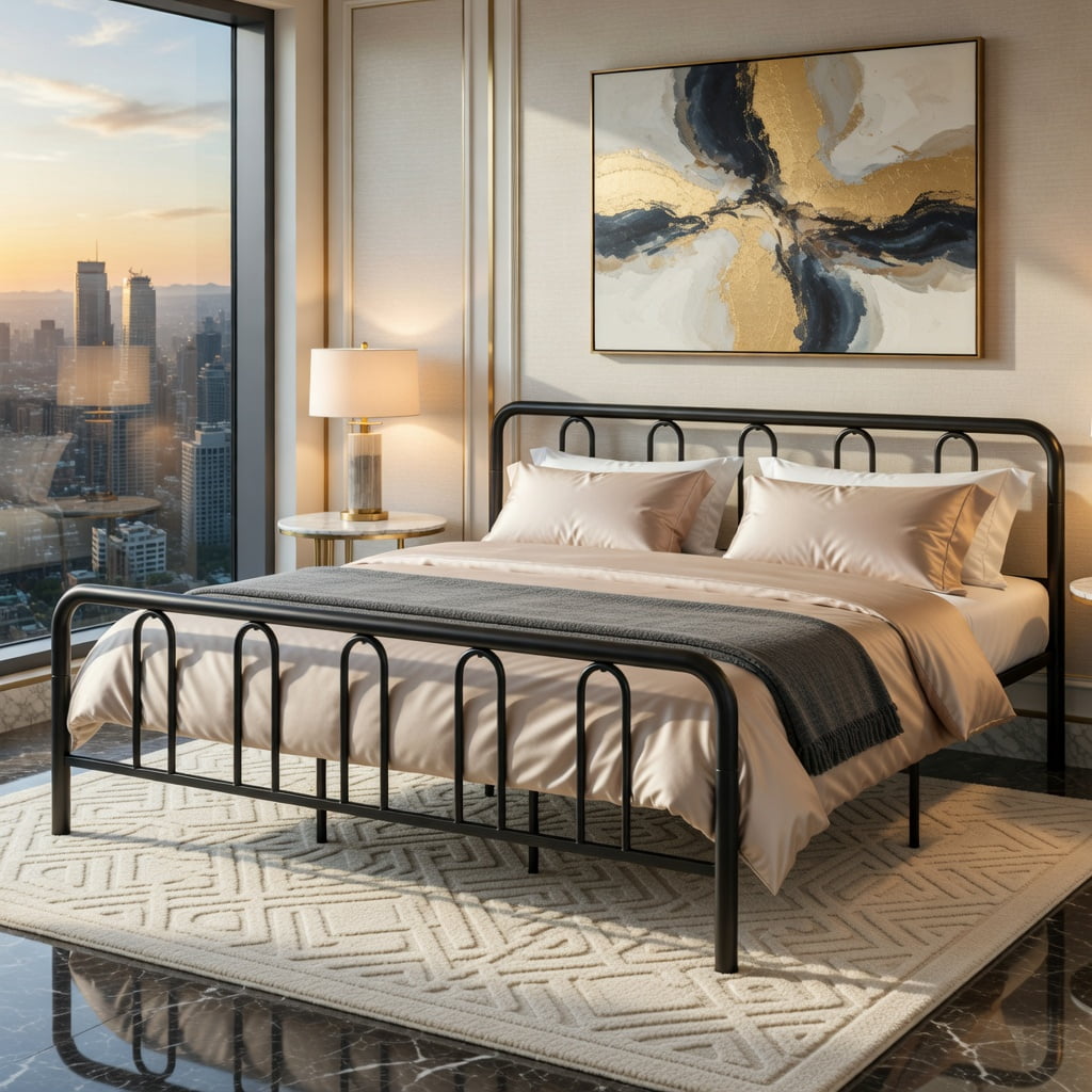 Barara King Bedroom Bed Frame with Headboard and Footboard, King Size Metal Bed Platform Frame for Apartment, Bedroom, Black