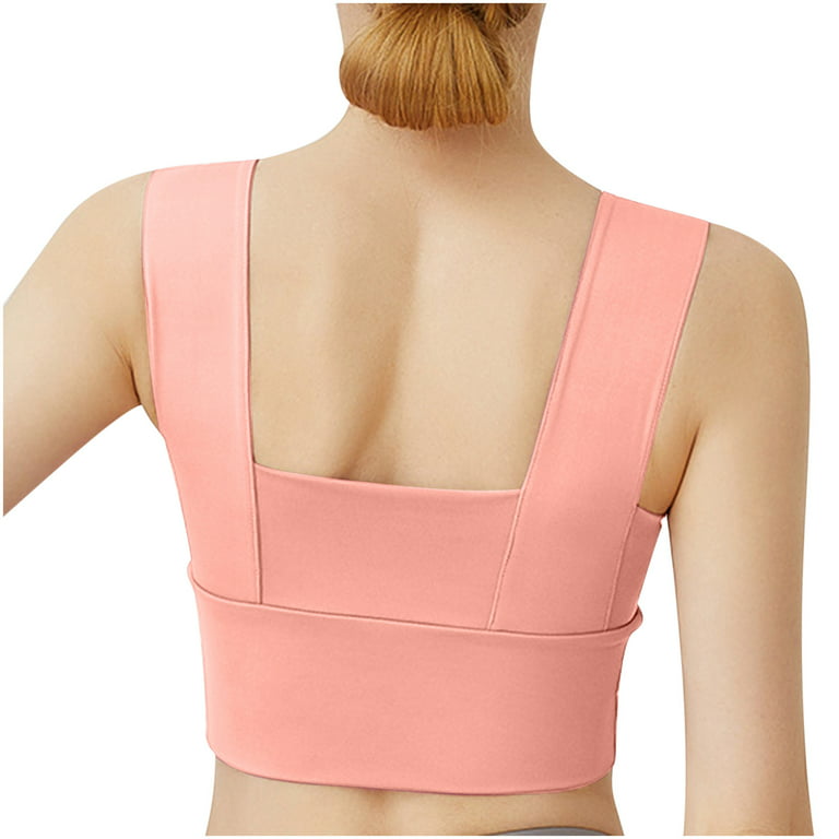 RQYYD Longline Sports Bras for Women Workout Crop Tops Padded Workout Tops  Solid Sports Bra Tank Top Pink S