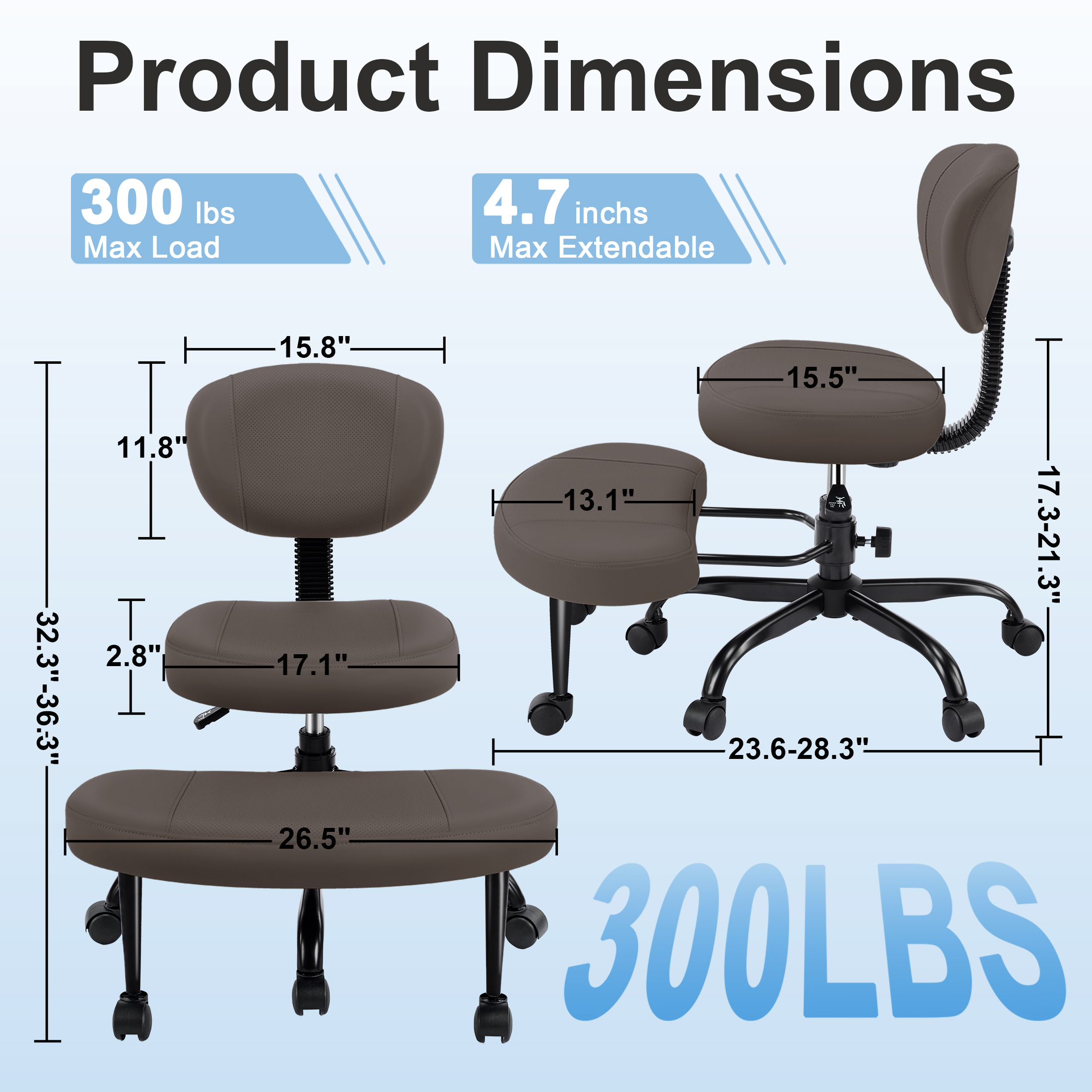Dhole Kneeling Chair with Backrest - Ergonomic Office Chair for Cross-Leg Sitting, Adjust Height, 360° Rotating Footrest & Wheels, Posture Support for ADHD/Home Office/Meditation, Brown