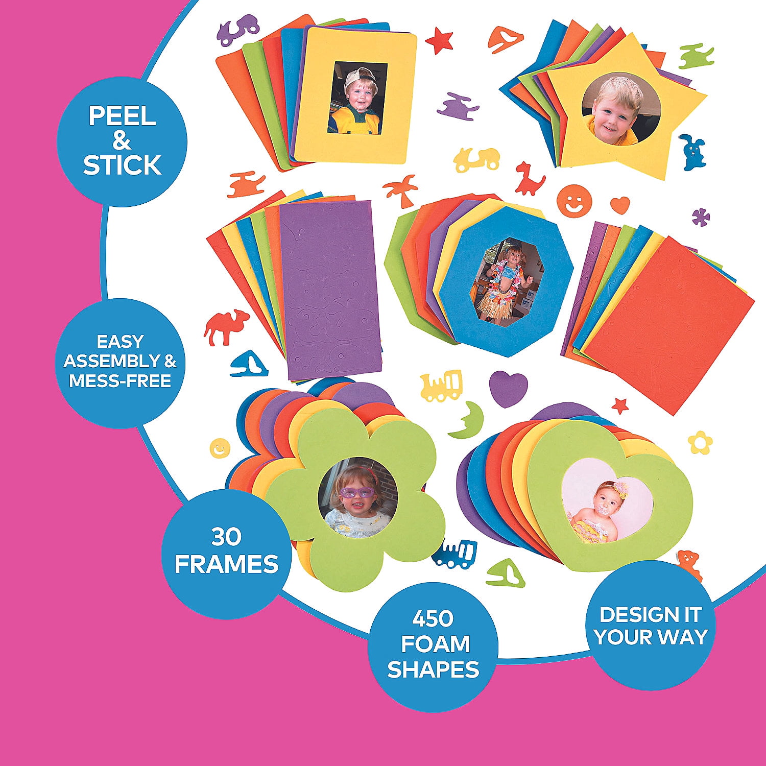 Sensational Foam Picture Frames & Shapes, Craft Kits, Frame, Stationary Craft Kits, 30 Pieces, Assorted