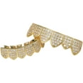 thumbnail image 2 of 18k Gold Plated All Iced Out Luxury Cubic Zirconia CZ Teeth Grillz Set Top & Bottom Grill Removable Hip Hop Halloween Party Gothic Accessories with Extra Molding Bars-Gold Top, 2 of 4