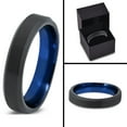thumbnail image 3 of Tungsten Wedding Band Ring 4mm for Men Women Blue Black Beveled Edge Brushed Polished Lifetime Guarantee, 3 of 3