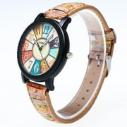 STABEY Harajuku Graffiti Pattern Leather Band Analog Quartz Vogue Wrist Watches