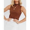 thumbnail image 6 of Women'S Sleeveless Mock Turtlenecks Tops Stretch Slim Fitted Tank Top Basic Bustier Tee Brown L, 6 of 9