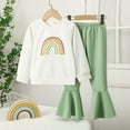 thumbnail image 3 of Kucnuzki 4T Toddler Girl Winter Outfits Pants Sets Little Girl Long Sleeve Sweet Rainbow Prints Hoodie Sweatshirt Elastic Flare Pants 2PCS Set White 4 Years, 3 of 9