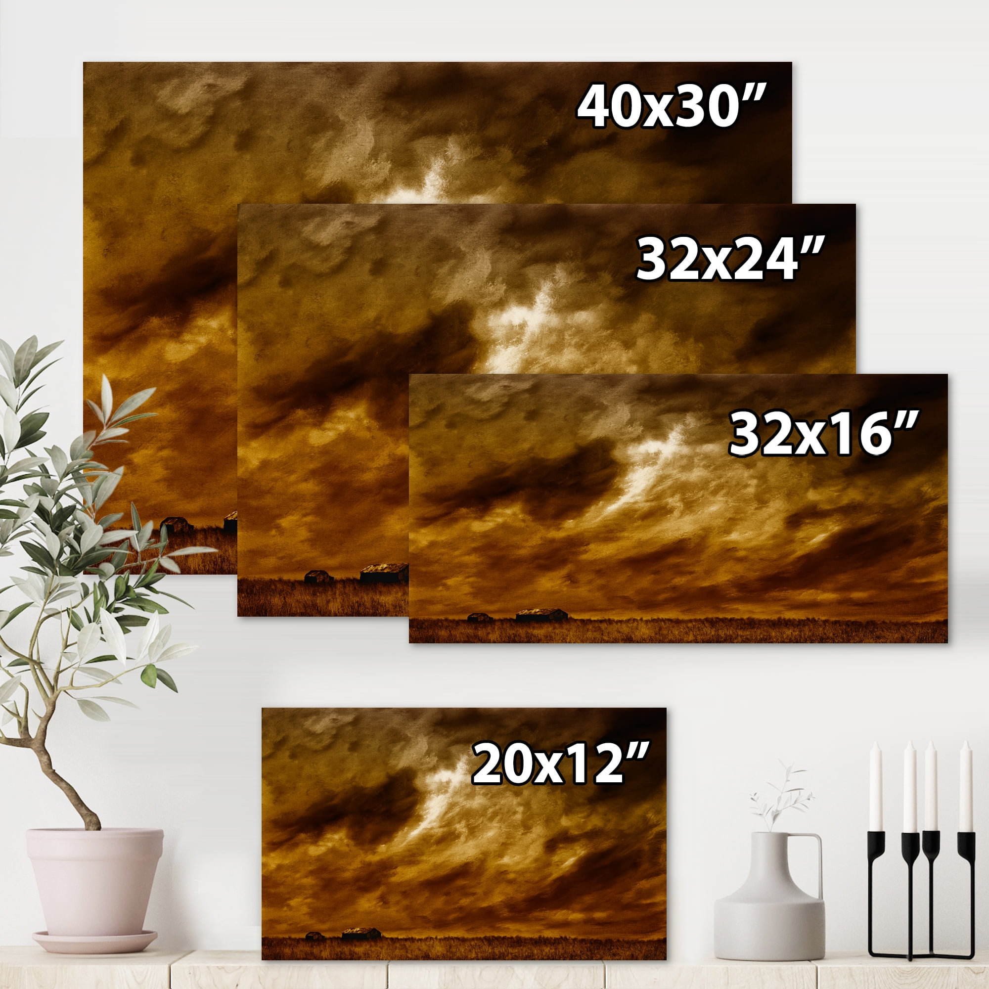Designart ' Desert Farmhouse Under Cloudy Sky II ' Farmhouse Canvas Wall Art Print