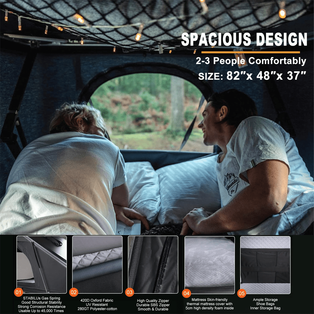 Jiadrooe Rooftop Tent Hard Shell - Rooftop Tent for Van Jeep SUV Truck Car Tents for Camping, Car Roof Tent Hard Shell Roof Top Tent Camping Waterproof, Windproof, Sturdy,2-3 People Tent