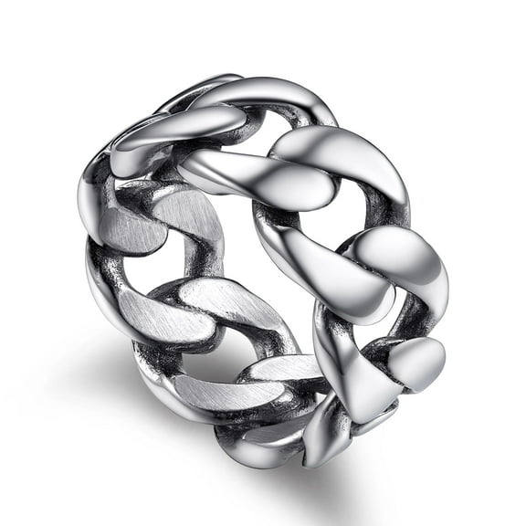 Bandmax 10MM Wide Stainless Steel Men Rings Hip Hop Cuban Chain Band Ring for Women Men Trendy Minimalist Ring for Father's Day Gift