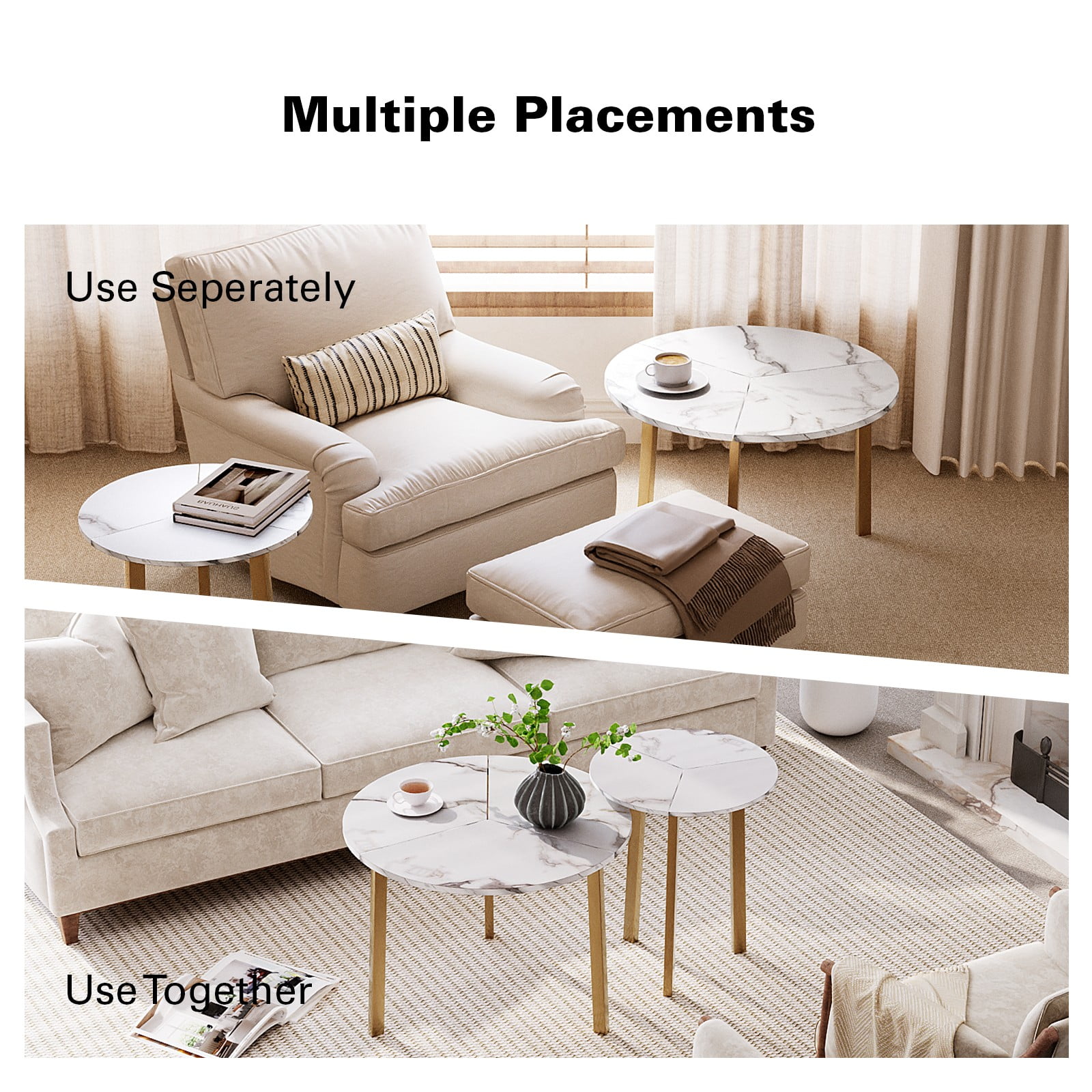 COSIEST Nesting Coffee Table Set of 2, Round Side Tables for Living Room, Space-Saving Design