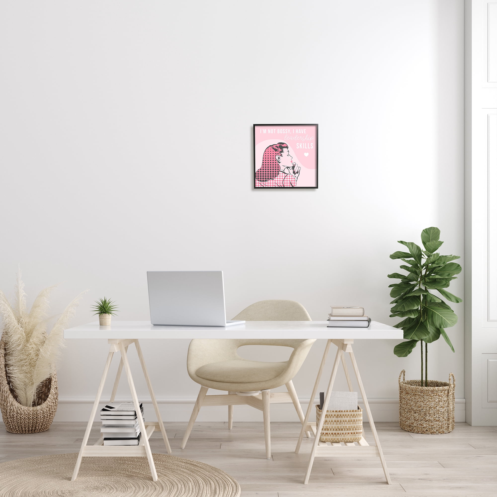 Stupell Industries I'm Not Bossy Leadership Phrase Retro Pop Female Inspirational Painting Black Framed Art Print Wall Art, 12 x 12