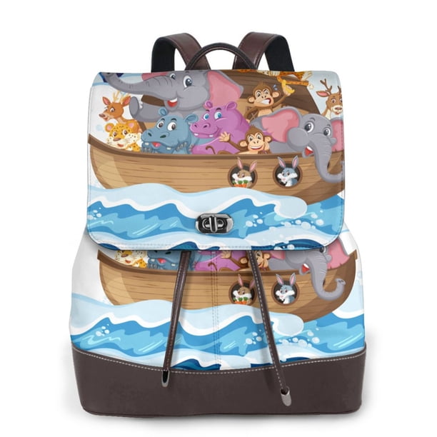 Easygdp Rainbow Animals on Noah's Ark Mochila de Cuero para Mujeres, Bolso de Hombro, Bolsos de Mano de Moda para Trabajo y Viajes