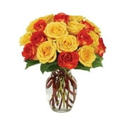 Flower Country - Rose Bouquet: 36 Orange, Yellow, & Multicolor Roses with Vase, Decorative