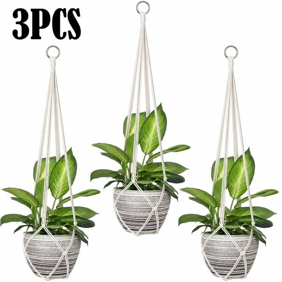 Macrame Plant Hanger Indoor Hanging Planter Basket Handmade Woven Cotton Rope Flower Pot Decorative Crochet Plant Holder Stand for Boho Home Decor No Tassels,35 Inch,Set of 3