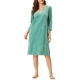 thumbnail image 2 of INSPIRE CHIC Pyjama Femme Col en V avec Ceinture Nouée Manches Longues Chemise de Nuit Douce Robe de Détente Midi m Vert Clair, 2 of 6